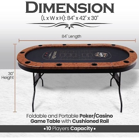Serenelife Foldable and Portable Poker/Casino Game Table with Cushioned Rail, 10 Players SLPT720